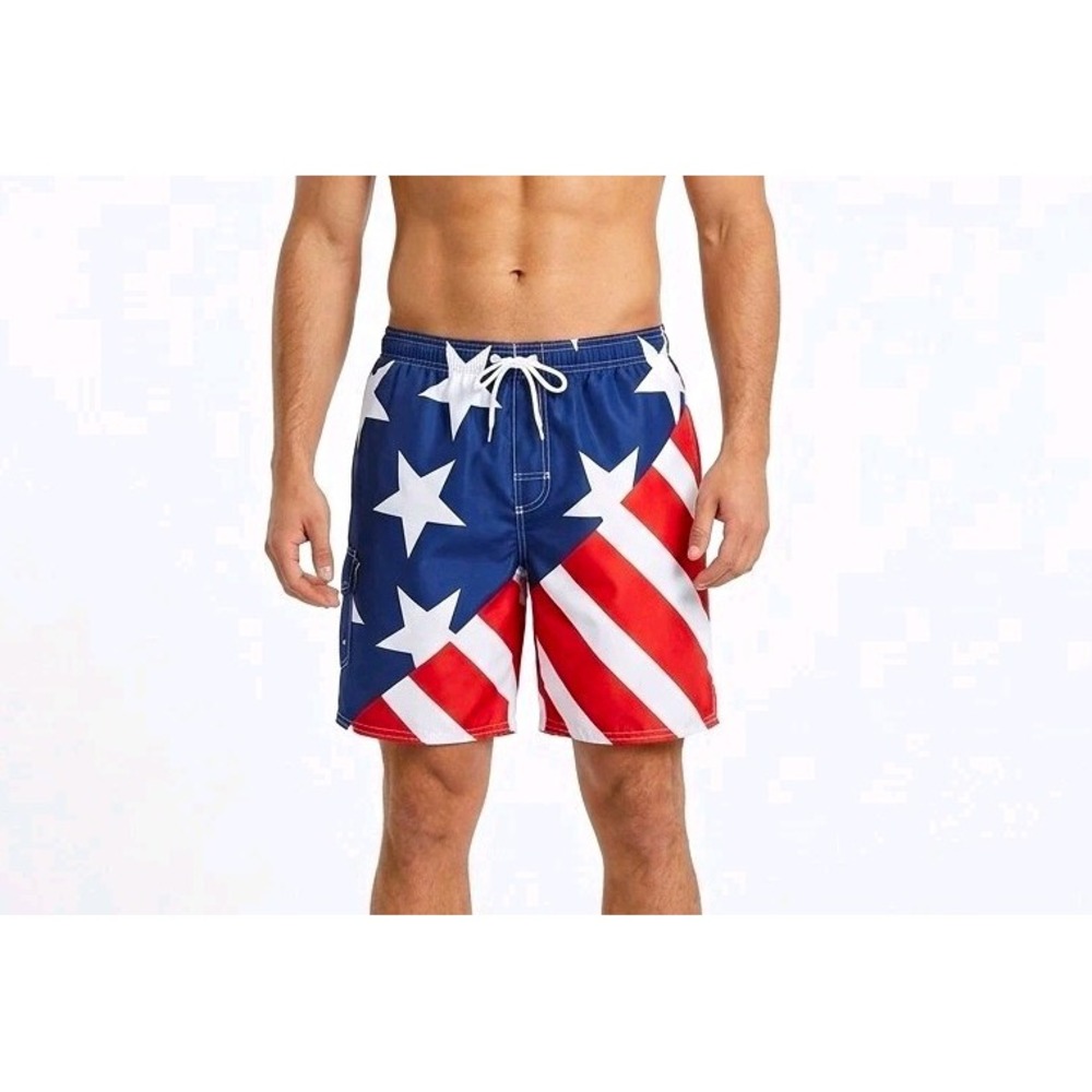 Scotamalone Men's Patriotic Stars & Stripes Flag Swim Trunks Multicolor XXXL